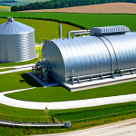 Biogas Production from Organic Waste**

"A modern biogas plant in the French countryside, showcasing the methanization process. Organic waste (food scraps, agricultural residues) enters a digester, producing biogas. Visualize a clean, industrial aesthetic with pipes, tanks, and a control panel. In the background, rolling green hills. The biogas is being used to power a local farm. safe for work, appropriate content, fully clothed, professional, perfect anatomy, correct proportions, natural pose, professional photography, high quality, modest, family-friendly."

**