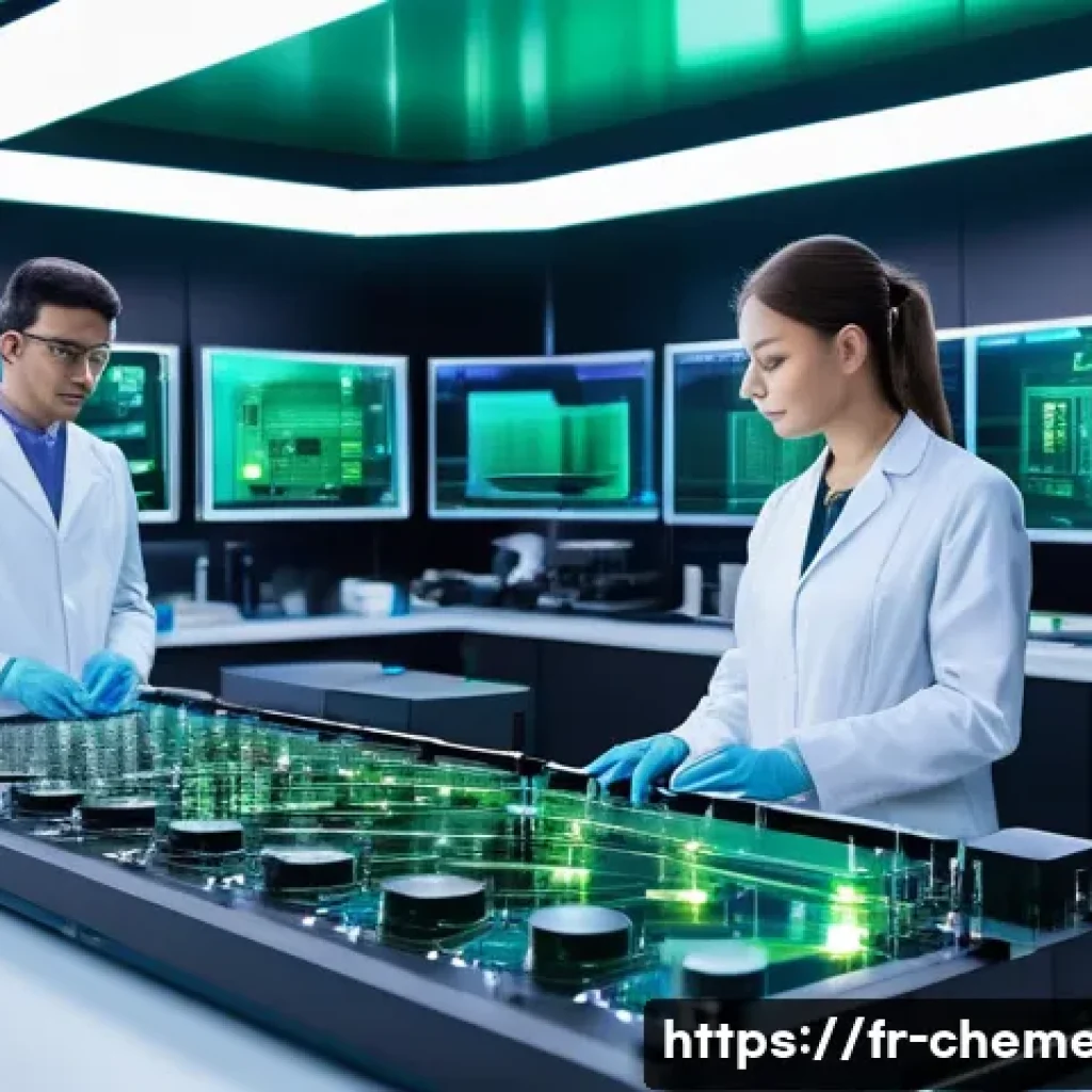 전자재료와 나노기술 - A futuristic laboratory scene showcasing advanced miniaturized electronic devices made from graphene...