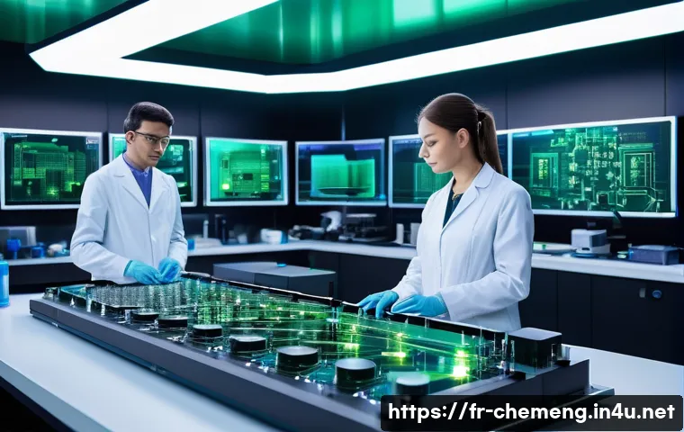 전자재료와 나노기술 - A futuristic laboratory scene showcasing advanced miniaturized electronic devices made from graphene...