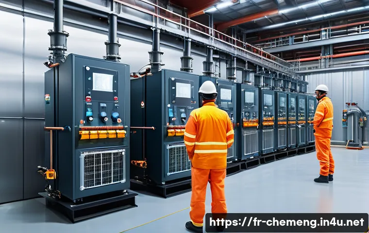 고온 공정과 열관리 기술 - A high-tech industrial factory interior showcasing advanced thermal management systems: detailed vie...
