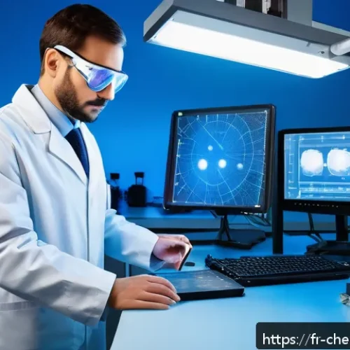 Home 31 레이저 화학 반응 및 공정기술 - A high-tech chemistry laboratory scene featuring a scientist in safety goggles and lab coat working ...