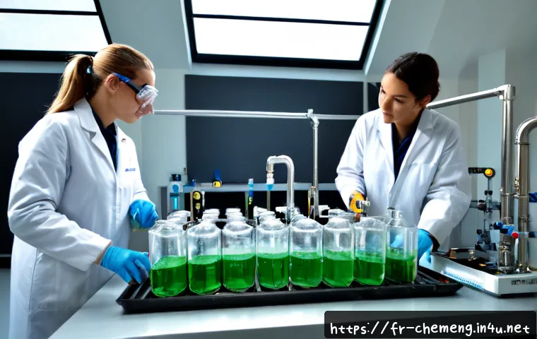 Home 30 화학공학과 그린 수소 기술 - Photorealistic wide-angle view inside a modern French chemical engineering university laboratory, di...